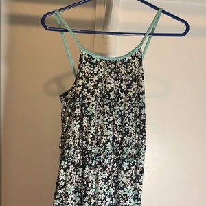 Blue, white, and black dress.